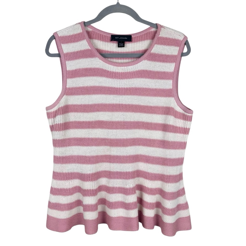 St. John Wool Blend Stripe Blouse Pink White Size Large